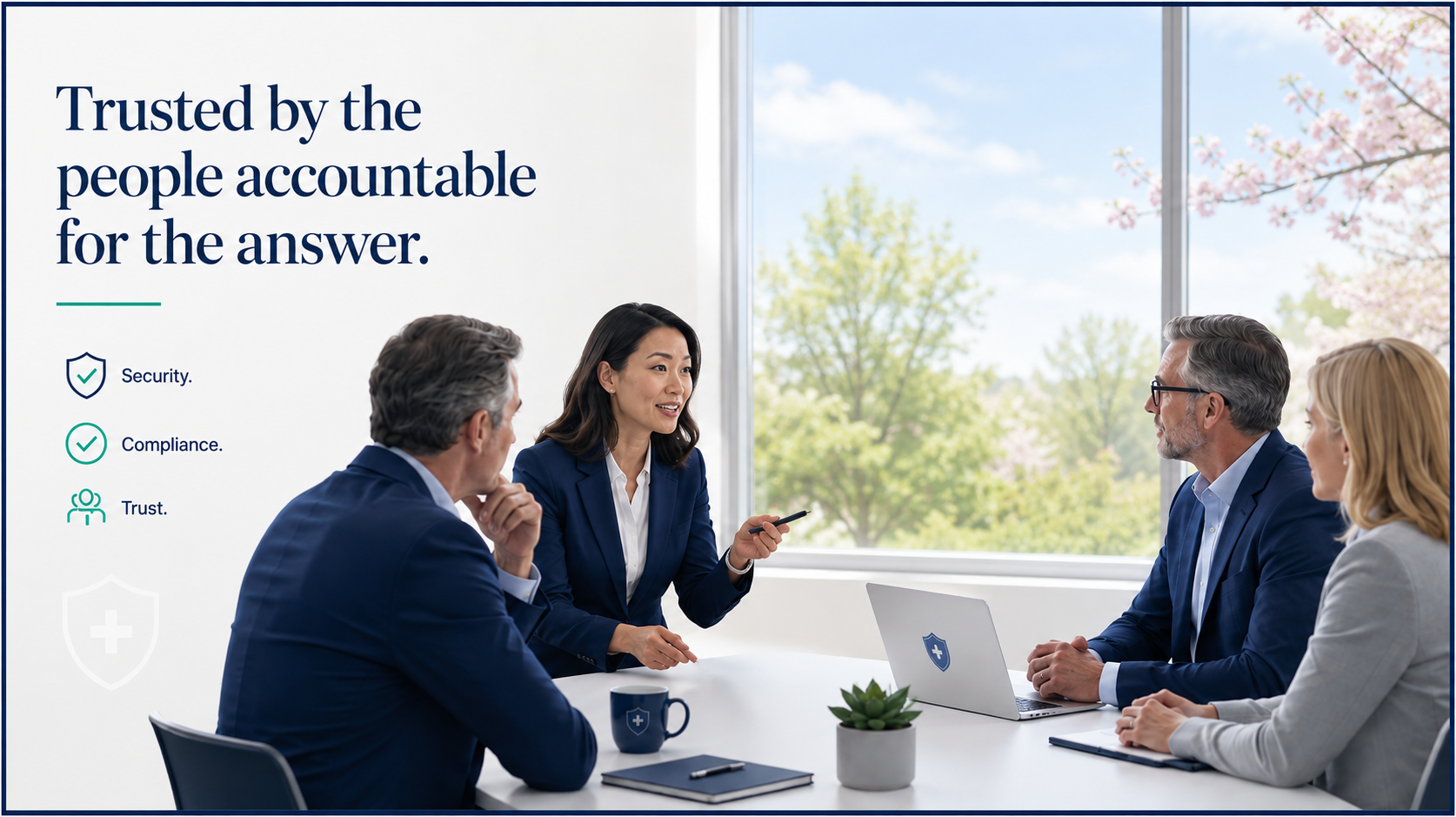 Healthcare leaders reviewing a security and compliance briefing